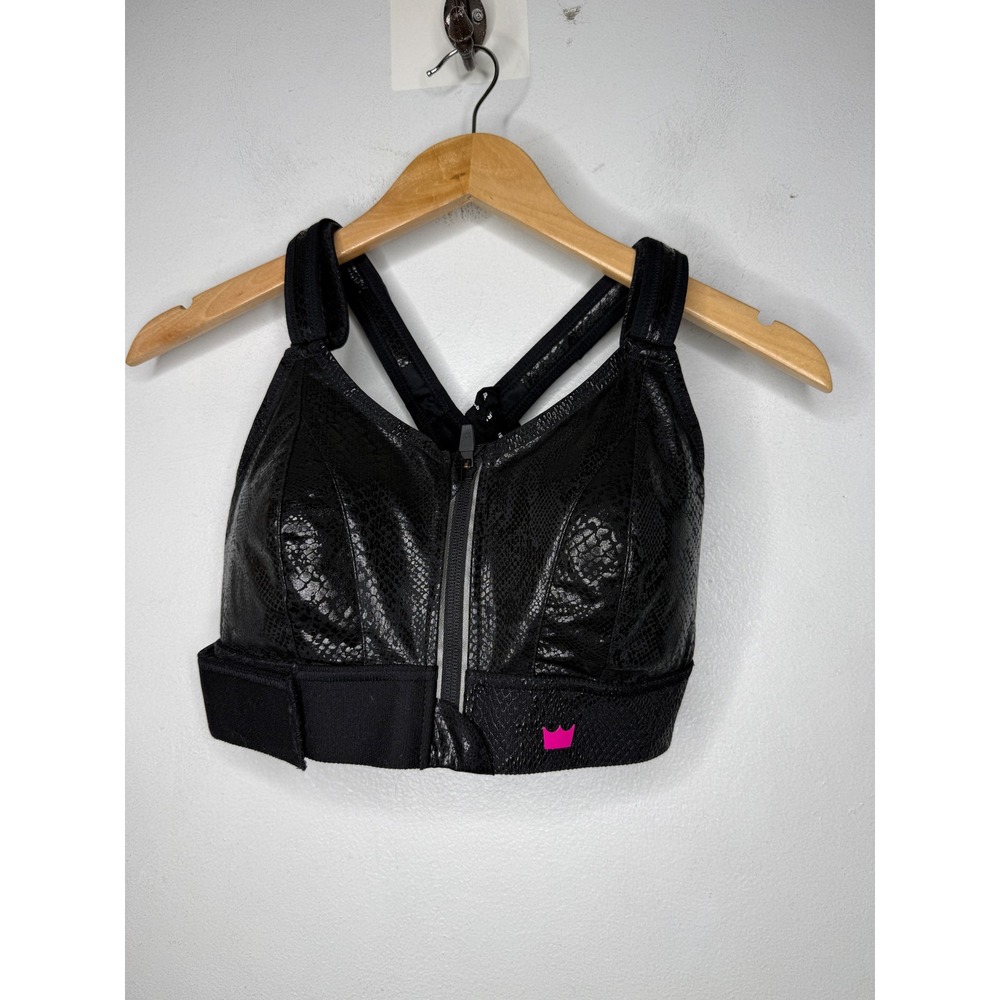 Shefit Luxe Ultimate Sports Bra Black Snakeskin High Impact Zip Front 110002